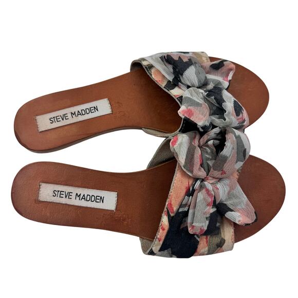 Steve Madden Alex Chiffon Print Bow Slides Slip On Sandals Women's Size 7 - Picture 7 of 9